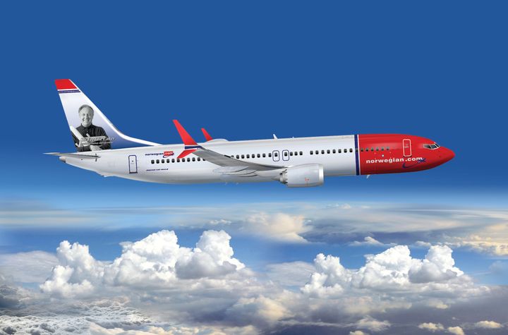 Norwegian 737MAX with Sir Freddie Laker on Tail Fin